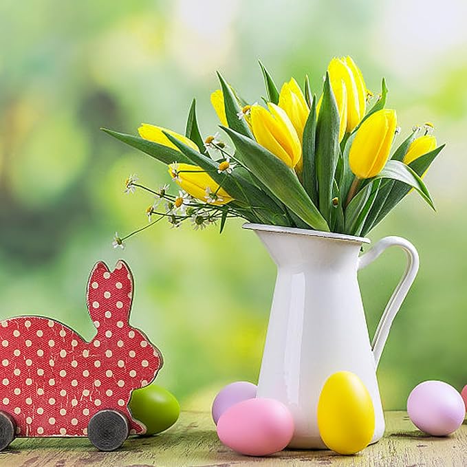 28pcs Yellow Flowers Artificial Tulip Stems Real Feel PU Tulips for Easter Spring Wreath Wedding Bouquet Centerpiece Floral Arrangement Cemetery Table Décor 13" Tall