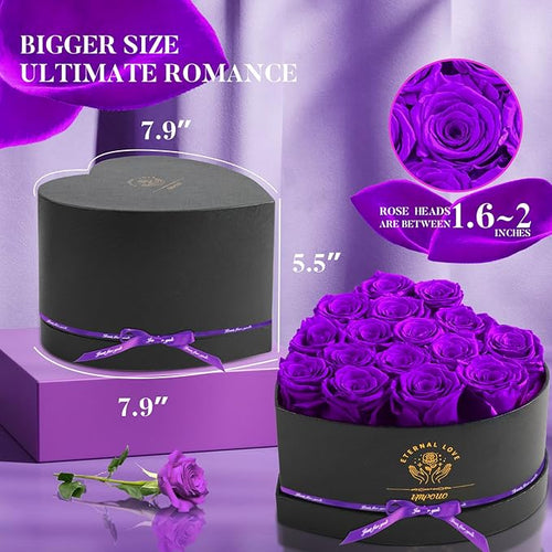 16 Preserved Flower Delivery Prime, Preserved Roses in a Box, Birthday Gifts for Women, Mother's Day, and Valentine's Day-Purple Roses