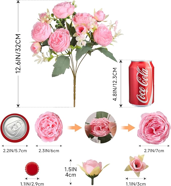 Luyue 8 Packs Peonies Artificial Flowers Vintage Faux Peony Bouquet Fake Flower for Vase Silk Floral Arrangements for Table Centerpiece Wedding Decoration Indoor Home Decor