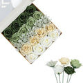 FANKO Artificial Flower Fake Rose Combo, 5 Mixed Silk Flowers Bouquet Dark & Light Green Rose Cream Roses, Light Gray Dahlia for DIY Wedding Bridal Bouquets/Centerpieces/Home Decorations