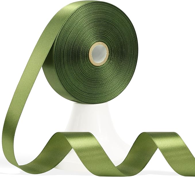 60 Yards Olive Green Satin Ribbon 7/8 Inch, Solid Polyester Fabric Ribbon for Gift Wrapping, Crafts, Flower Bouquet, Wedding, Baby Shower, Festival, Christmas, Halloween