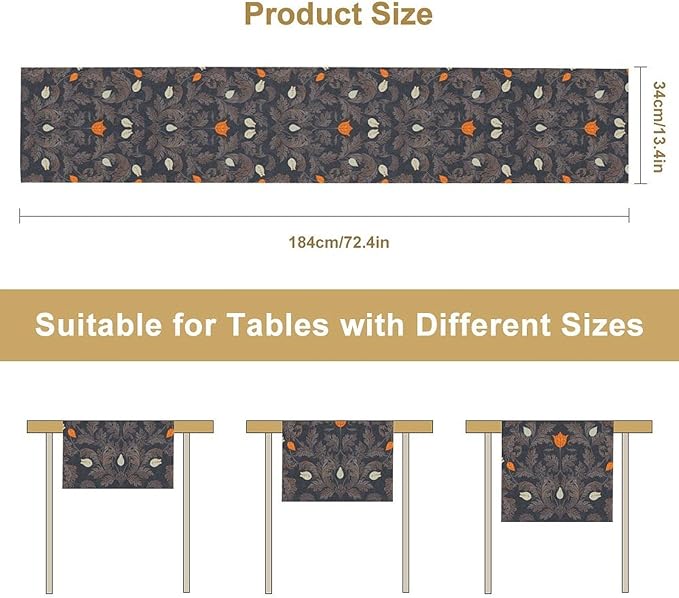 Vintage William Morris Table Runner, Retro Botanical Floral Plant Nature Design Table Runner for Kitchen Dining Wedding, 13x90 Inch