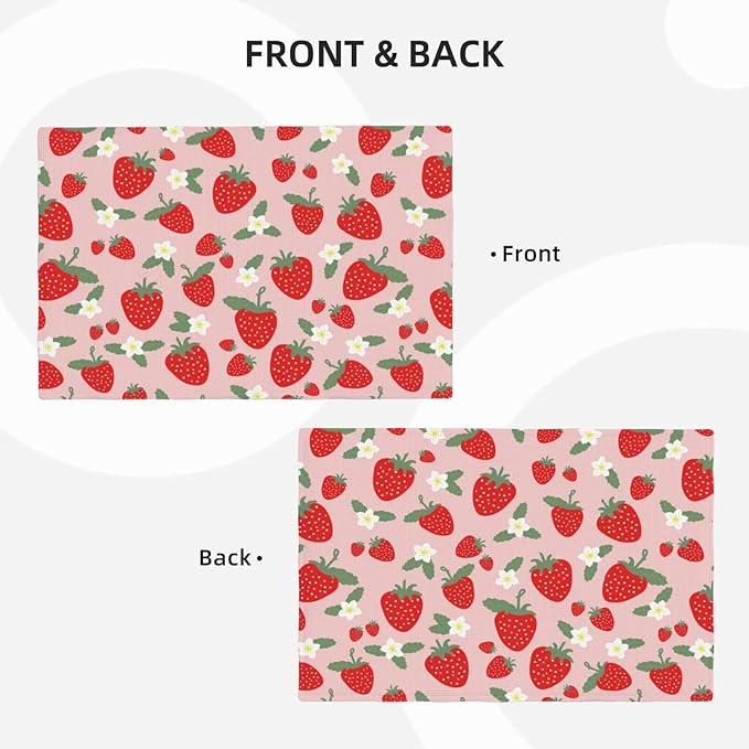 Fruit Linen Placemats Set of 4 Pink Strawberry Placemats for Indoor Outdoor Party Home Desktop Kitchen Dining Room Decor 12x18 Inch