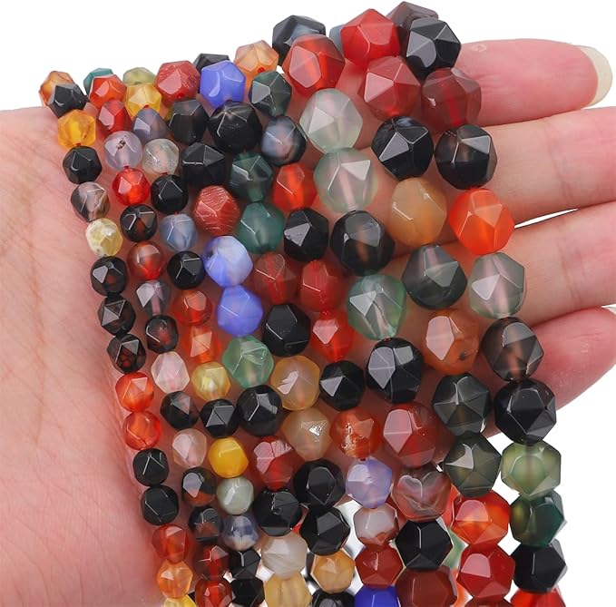 Faceted Natural Colorful Agate Stone Round Beads 6mm 36cm/Strand for Jewelry Making
