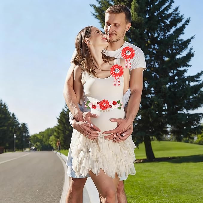 INSYOHO Strawberry Baby Shower Decorations - Adjustable Berry Sweet Theme Maternity Belt with Strawberry Shortcake Baby Shower Decorations, Gender Reveal Party Supplies for Mom to Be