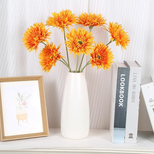 12pcs Artificial Gerbera Daisies 17.7’’ Orange Fake Daisy Flowers Faux Silk Flowers with Stems for Wedding Home Kitchen Party Garden Indoor Decoration(Orange)
