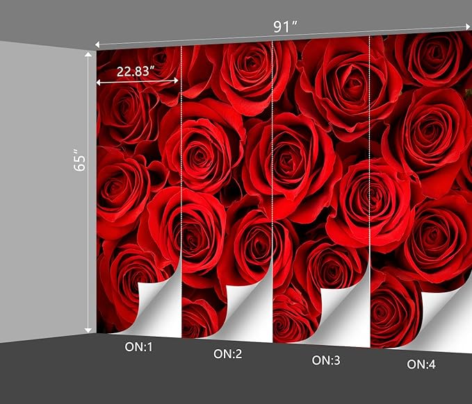 red Rose Floral Wallpaper Bedroom Botanical Flowers murals Aesthetic Room Decor Living Room tv Background Large Wall Mural - 91"x65" Not Peel and Stick
