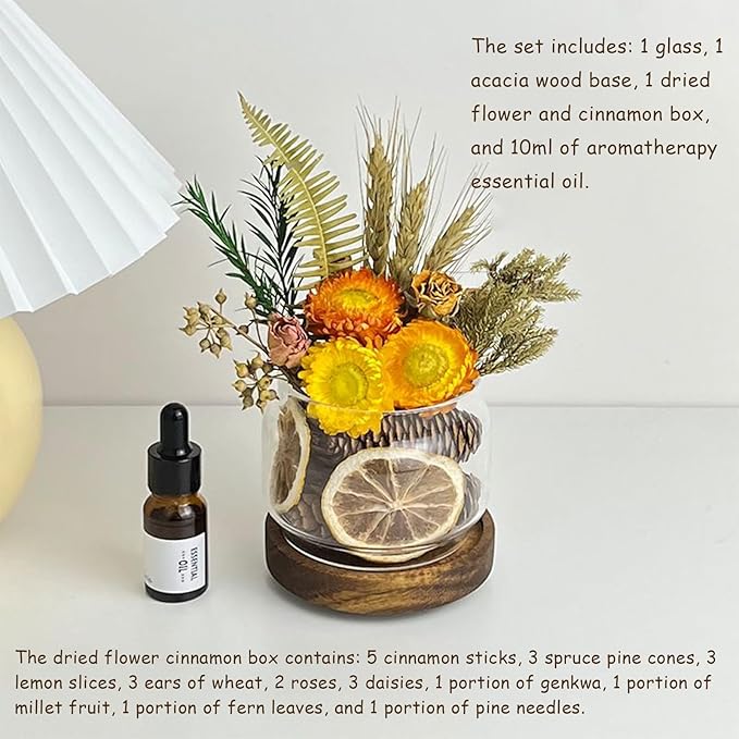 DIY Dried Flower Aromatherapy Kit with Natural Plant Essential Oils, Naturally Dried Flowers and Herbs Ornaments for DIY Flower Craft, Vintage Holiday Decor, Christmas (#D)