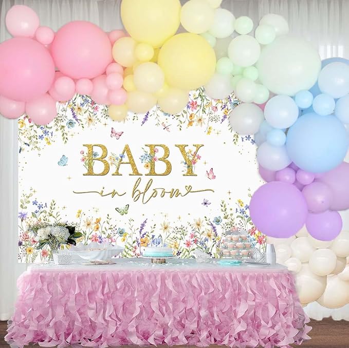Sensfun Baby in Bloom Backdrop Wildflower Baby Shower Decorations Baby Girl's Watercolor Blossom Floral Butterfly Garden Baby Shower Photography Background Cake Table Banner Party Supplies 7x5ft