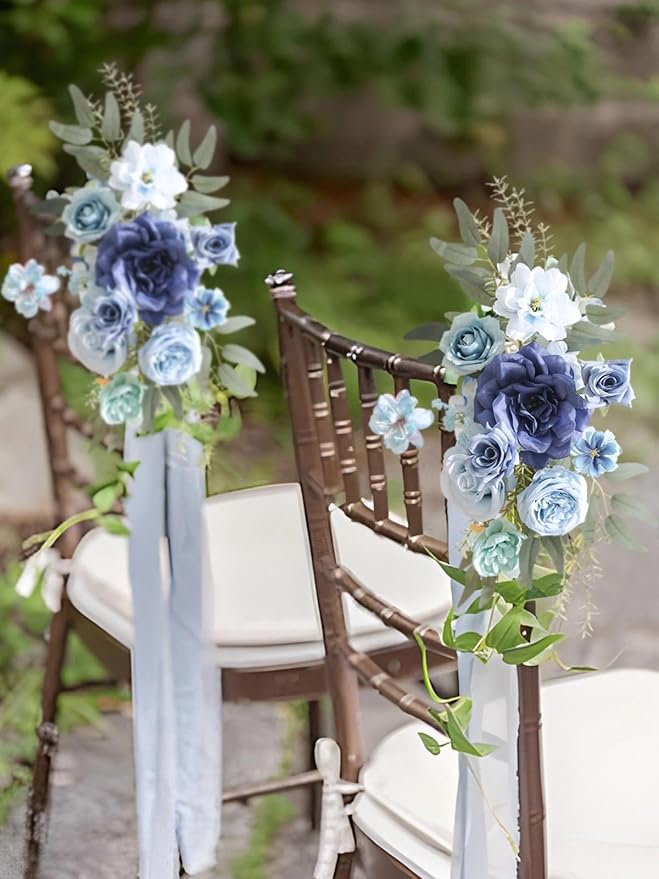 Artificial Flowers Combo Box Blue Flowers Silk Fake Roses with Stems for DIY Wedding Bridal Bouquets,Table Centerpieces,Cake Floral Arrangement,Baby Shower,Birthday Party Home Decorations