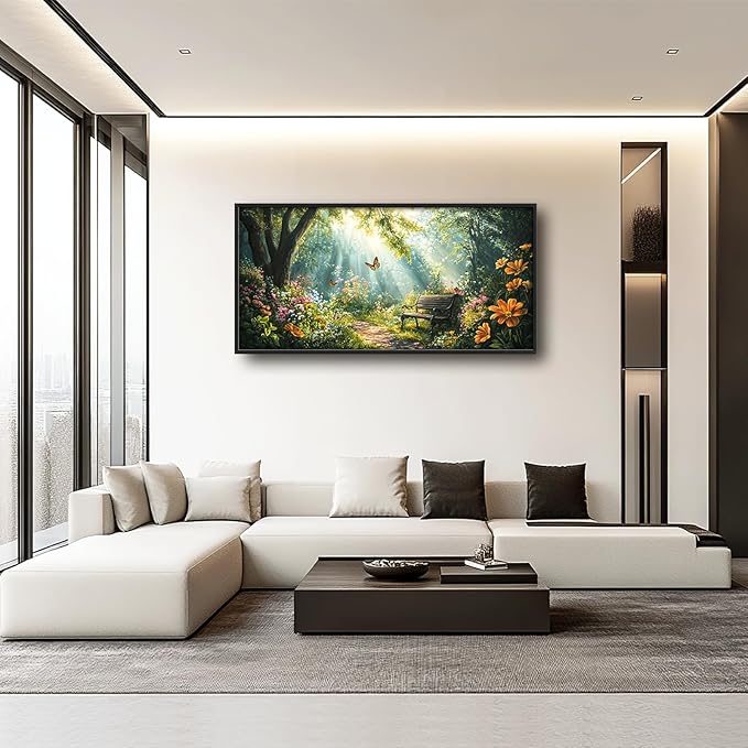 Green Forest Large Wall Art Garden Pictures Wall Decor Nature Sunlight Landscape Big Canvas Painting Prints Framed Artwork Home Decorations Above Bed for Bedroom Living Room Dining Room 60"x30"