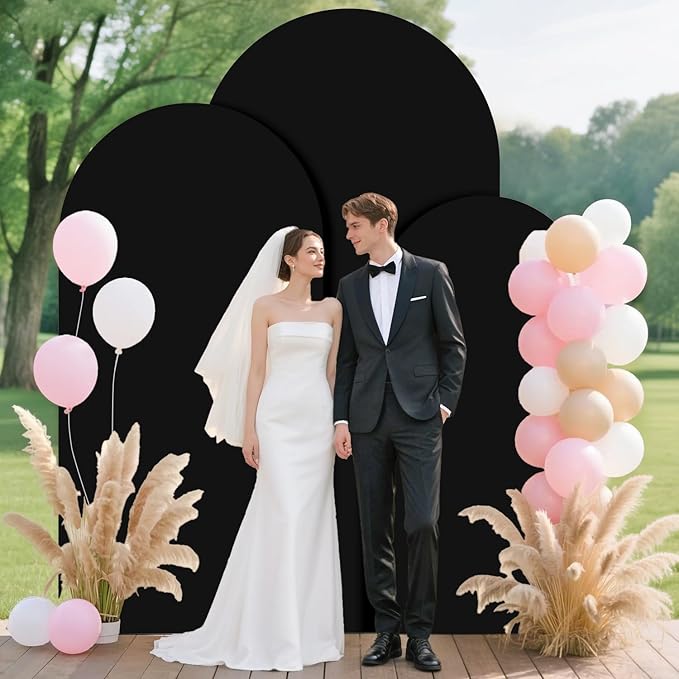 FUHSY Metal Arch Backdrop Stand and Cover Set - 6FT, 6.6FT, 7.2FT - Black - Wedding, Baby Shower, Party - Metal & Spandex