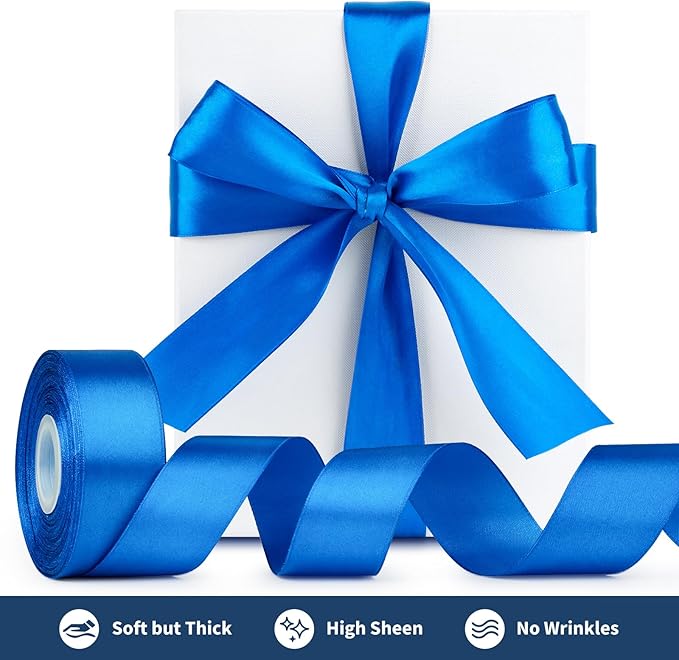 1-1/2 Inch Wide Royal Blue Satin Ribbon, 50 Yards Solid Polyester Fabric Ribbon for Roses Making, Gift Wrapping, Christmas, Wedding Decorations, Crafts, Bows