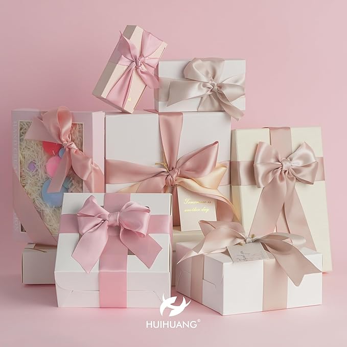 HUIHUANG Rose Pink Ribbon 1-1/2" Dusty Rose/Rose Gold/Rose Pink/Rosy Mauve/Vanilla/Peach Satin Ribbons for Wedding Flower Bouquet Bows Bridal Gift Wrap and Crafts- 6 Rolls, Total 30 Yards