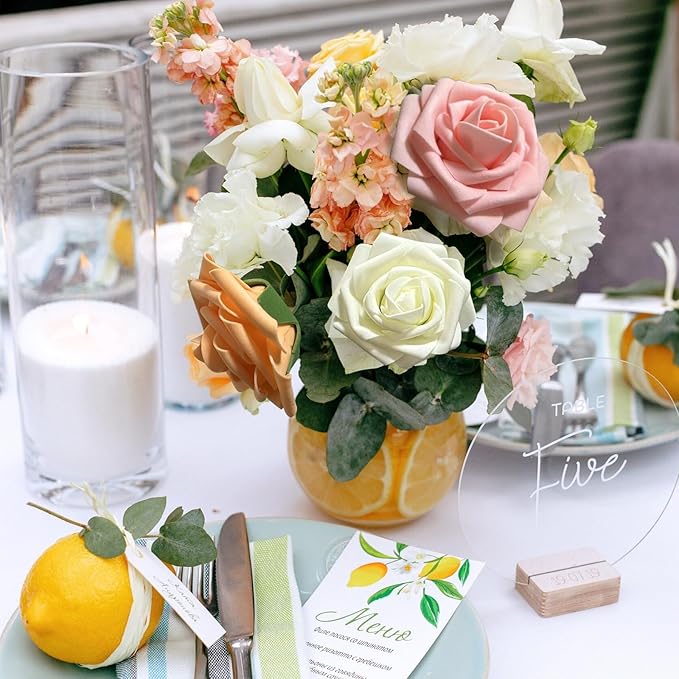 [25PCS] Light Blue Roses Artificial Flowers with Long Stem Real Touch Fake Foam Roses for Decoration DIY Wedding Bouquets Centerpieces Bridal Shower Flower Arrangements Home Decor