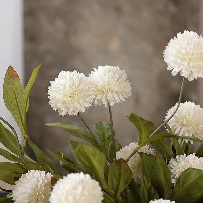 12 Pcs Faux Silk Pompon Mum Artificial Flowers for Vase -27", Bulk Fake Chrysanth Branches with Stems for DIY Bouquet Centerpieces Wedding Fillers Arrangements Shower Decorations (Cream)