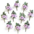Ling's Moment Boutonniere for Men, 10pcs Groomsmen Guest Boutonniere, Artificial Flowers for Wedding Décor/Prom/Homecoming,etc.Purple Lilac