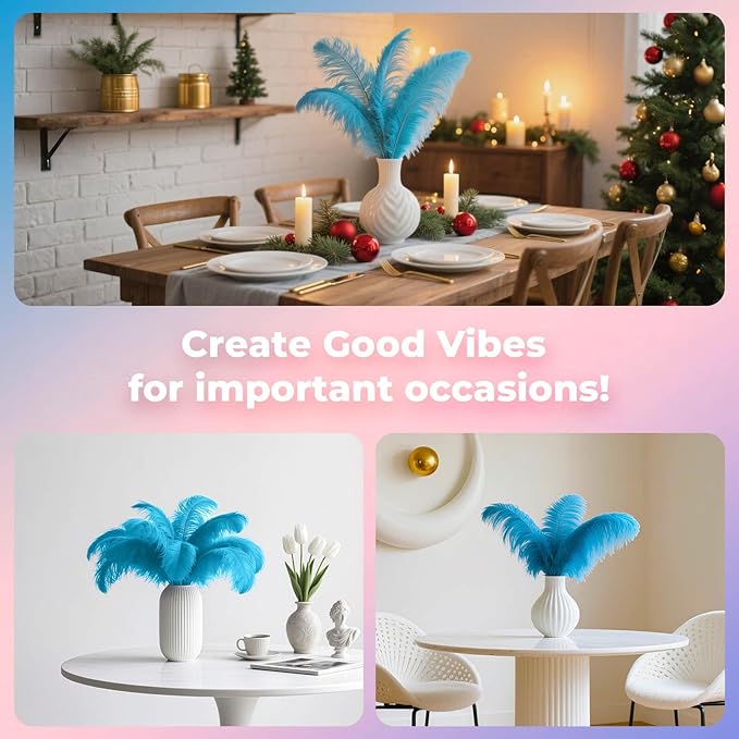 Piokio 10 pcs Natural Turquoise Ostrich Feathers 14-16 inch(35-40 cm) Bulk for Wedding Party Decoration Gatsby Decorations