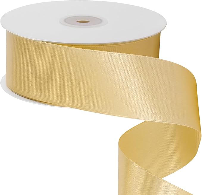 LIUYAXI 1-1/2 Inches 50 Yards Champagne Satin Ribbon, Solid Fabric Ribbon Roll for Flower Bouquets, Gift Wrapping, Wedding, Handmade Crafts