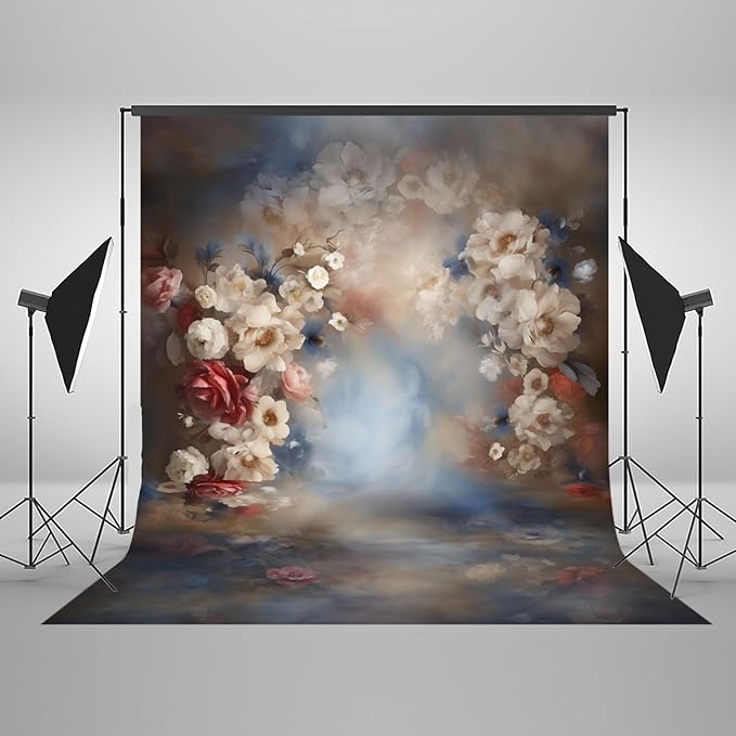 Mocsicka Abstract Floral Backdrop for Photography Retro Blue and Brown Spring Watercolor Painting Floral Background Newborn Baby Shower Princess Girls Portrait Decoration Backdrop (8x6ft)