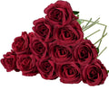 Felice Arts 12 Pack Fake Wine Red Roses Artificial Flowers with Stems Silk Burgundy Rose Bouquet for Valentines Decoration Wedding Bridal Bouquet Vase Table Centerpiece DIY Cake Decor