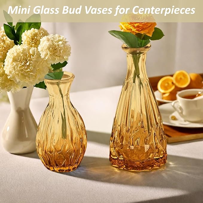 36Pcs Glass Bud Vases Set, Small Flower Vintage Vases for Centerpieces, Mini Vase in Bulk for Rustic Wedding, Party, Birthday Party, Festival Table Decorations and Home Decor, Amber