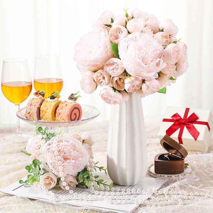 XunYee 85 Pcs Artificial Peony Flower Bulk for Wedding Party Faux Peony Bouquet Silk Florals Arrangements for Wedding Table Centerpiece Festival Birthday Vase Decoration(Pink)