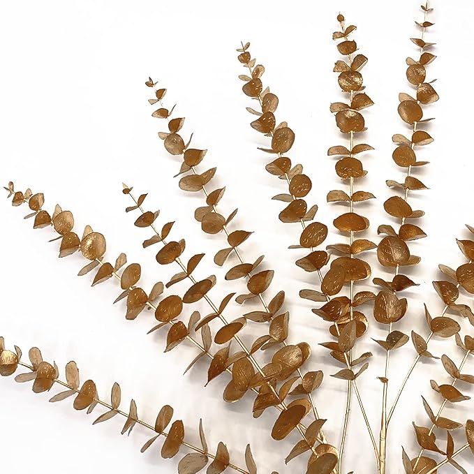 CATTREE Faux Gold Eucalyptus, Artificial Plastic Golden Plants 30" Tall 2 Pack, Christmas Decorations Fake Shrubs for Wedding Hotel Hall Party Indoor Home Table Centerpieces DIY Decor Planting Filler