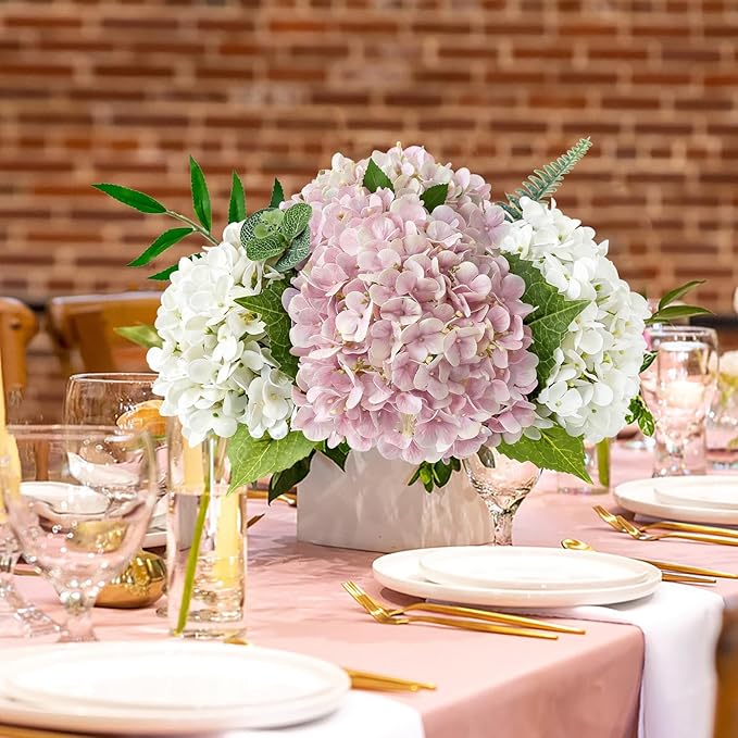 Hydrangea Artificial Flowers, 4Pcs 20" Ivory White Lifelike Latex Silk Real Touch Faux Hydrangea Flowers, Artificial Hydrangeas Bouquet for Wedding Centerpieces Tables Party Home