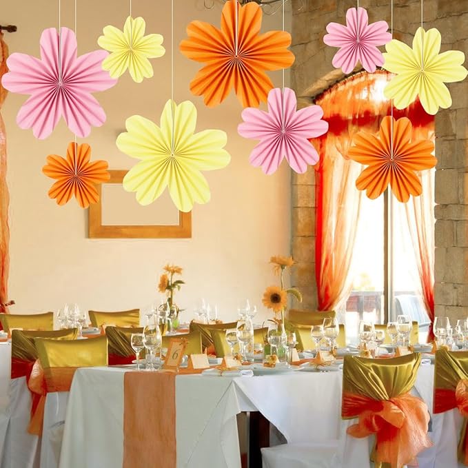 zilue Paper Fans Party Decorations Paper Flowers Decorations for Wall Classroom Floral Backdrop Baby Shower Birthday Party Flower Wall Decor Pack of 9 Pink Orange Ivory