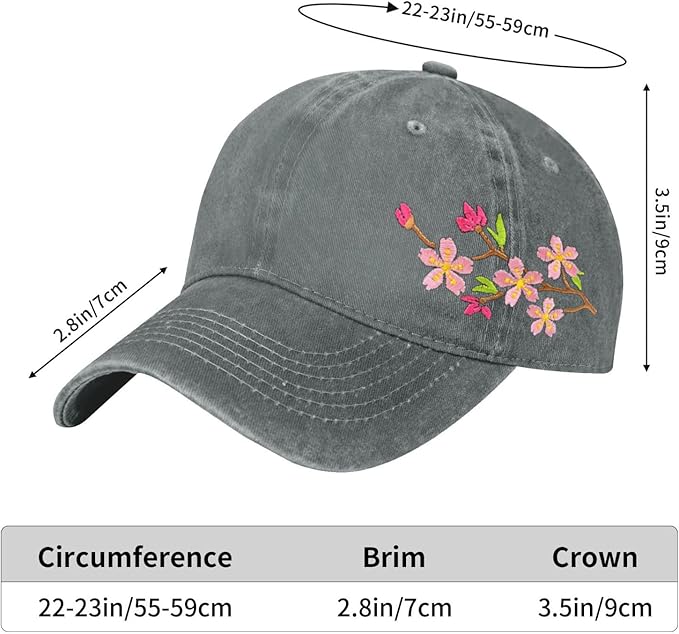 Cute Flower Hat, Elegant Floral Embroidered Adjustable Baseball Cap for Men Women, Gifts for Flower Lovers, Black