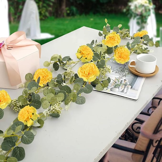 IPOPU Yellow Carnations Artificial Flowers 6PCS Faux Carnations Silk Flowers 33in Long Flowers for Tall Vases for Wedding Home Table Centerpieces Floral Arrangement(Yellow)