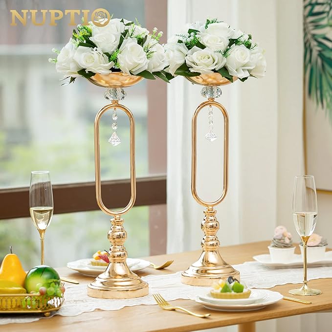 NUPTIO White Flower Centerpieces for Tables: 10 Pcs Artificial Flower Ball Arrangement for Wedding Party - 9.5 Inch Diameter Fake Floral Rose for Bridal Shower Decorations