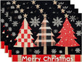 Merry Christmas Placemats Set of 4 Christmas Tree Snowflake Place Mats Washable Table Dinner Mats Linen Table Mats for Kitchen Dining Party Home Kitchen Decor 12x18 Inch