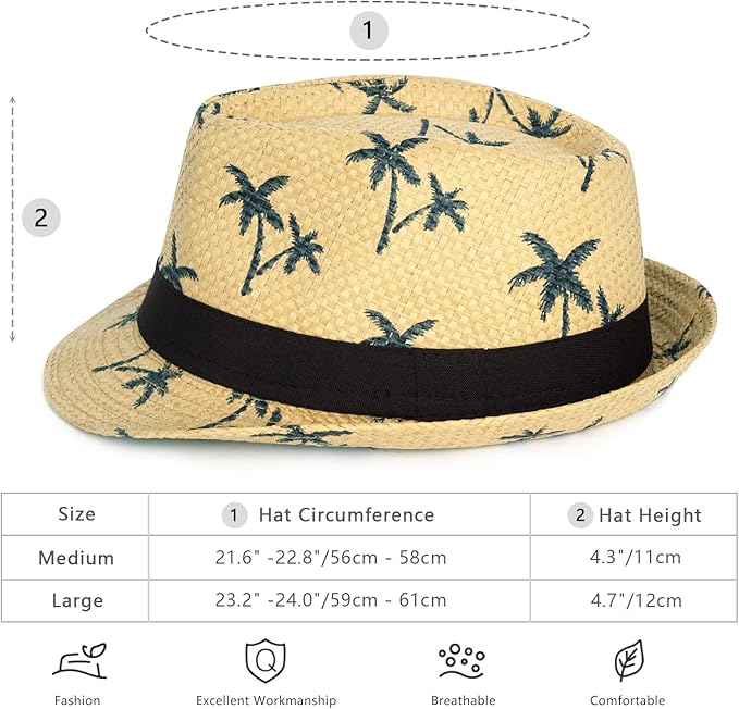 FADACHY Summer Straw Fedora Hat Short Brim Panama Sun Hat Trilby Beach Hat for Men & Women
