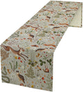 Rustic Forest Table Runner, Retro Country Wild Animals Hare Squirrel Owl Snake Snail Flowers Mushroom Print Table Cover for Home Holiday Party Indoor Outdoor, 13x108inch