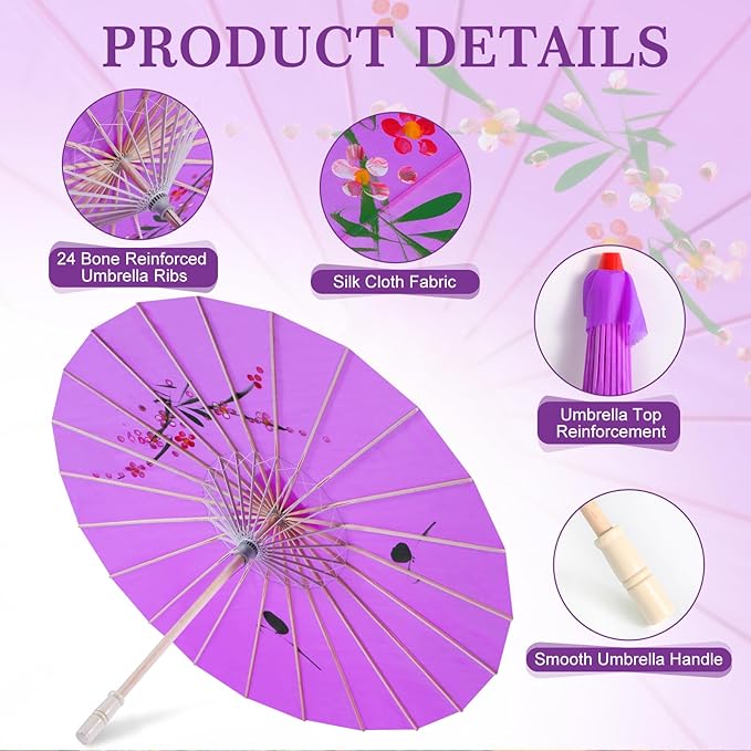 33" Purple Flower Silk Cloth Decoration Handmade Parasol Umbrella Chinese Japanese Asian DIY Art Dance Classical Umbrella for Wedding Parties Photography Costumes Cosplay (Purple)