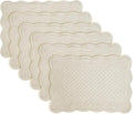 6 PCS Quilted Placemats -13x18 inches, 100% Cotton Placemats with Microfiber Filling, Thick & Washable Place Mats for Durable Use, Rectangular Placemats with Scalloped Edge for Kichen and Dining, Flax