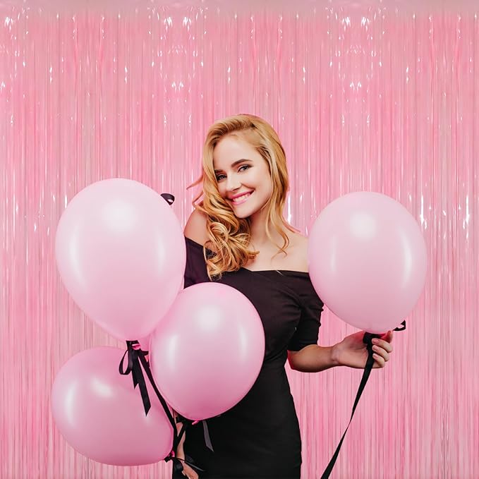 GOER 3.2 ft x 8.2 ft Foil Fringe Curtains Party Photo Backdrop Party Streamers for Birthday,Graduation,New Year Eve Decorations Wedding Decor(1 Pack,Candy Pink)
