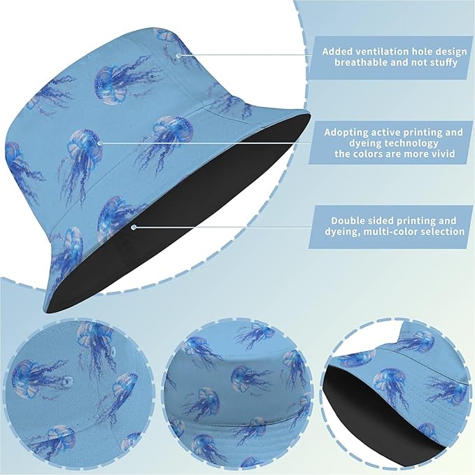 Bucket Hat for Women Men Unisex Sun Cap Packable Outdoor Fisherman Hat Headwear,Reversible Double-Side-Wear