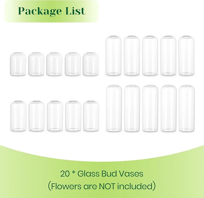 Hewory Glass Bud Vases for Flowers: Set of 20 Modern Small Flower Vases for Centerpieces - Clear Table Decoration for Wedding Party Events Home Decor Floral Arrangement