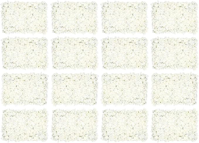 20 PCS Flower Wall Panel Artificial Flowers Wall Decoration 24" x 16" Decorative Hydrangea Flower Panels Wall for Home Party Wedding Christmas Festival Photo Backgdrop Decor (20PCS, White)