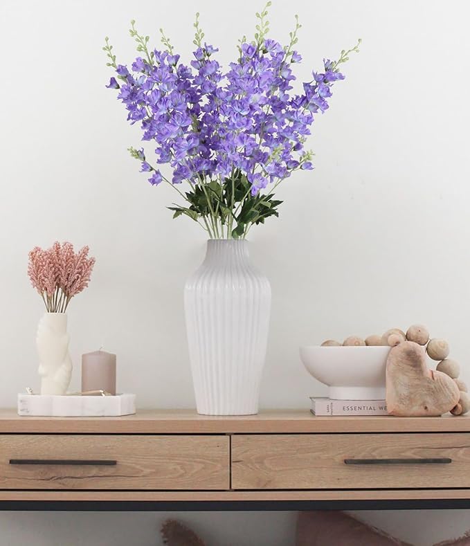 8PCS Purple Delphinium Artificial Flowers 33.5'' Faux Hyacinth Flowers Long Stem Silk Flowers for Tall Vase Home Wedding Table Decor(Light Purple)