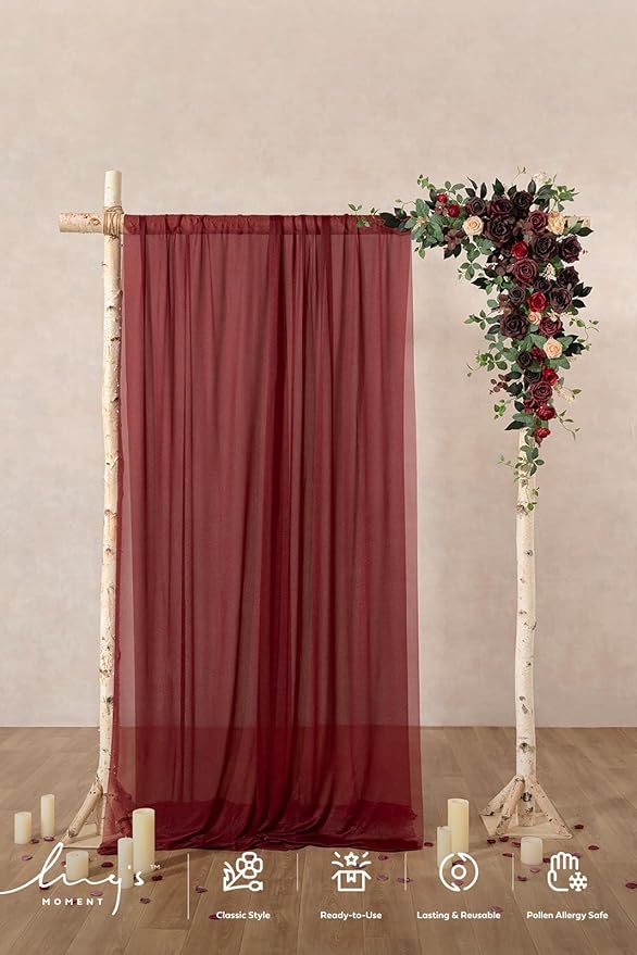 Ling's moment Wedding Arch Flowers - 6.5FT Floral Garland for Ceremony Arbor Backdrop Decoration - Artificial Rose Floral Swag for Sweetheart Table Birthday Party, Baby Shower, Masala Red