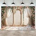 Wedding Party Backdrop, Floral Grass Wall White Sheer Curtain Flower Arch Photography Background, Greek Rose Wall Arch Lover Marriage Proposal Bridal Reception Photo Booth Props Banner 8x6ft