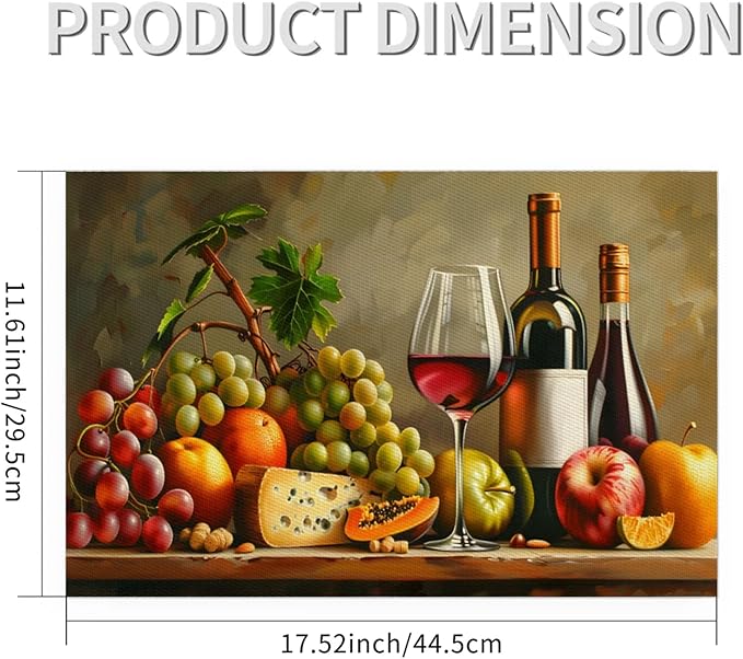 Grapes Fruit Wine PVC Placemats Set of 6 Wipeable Table Mats Washable Heat Resistant Non Slip Vinyl Dining Table Mat for Kithen Indoor Outdoor Patio Farmhouse Place Mats Decorative