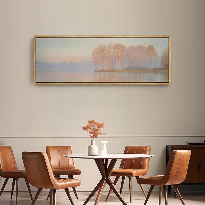 SIGNFORD Large Framed Canvas Print Wall Art Sunrise Over Autumn Trees and Lake Soft Pastel Nature Illustrations Modern Art Relax/Calm Warm for Living Room, Bedroom, Office - 60"x20"