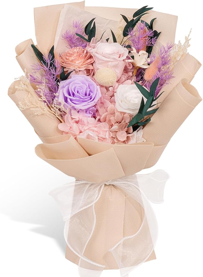 Rosaura Preserved Flowers Bouquets, flowers for Delivery Prime, Forever Roses Bouquets Valentine's Day, Mother's Day, Christmas, Birthday Gifts (Pink)