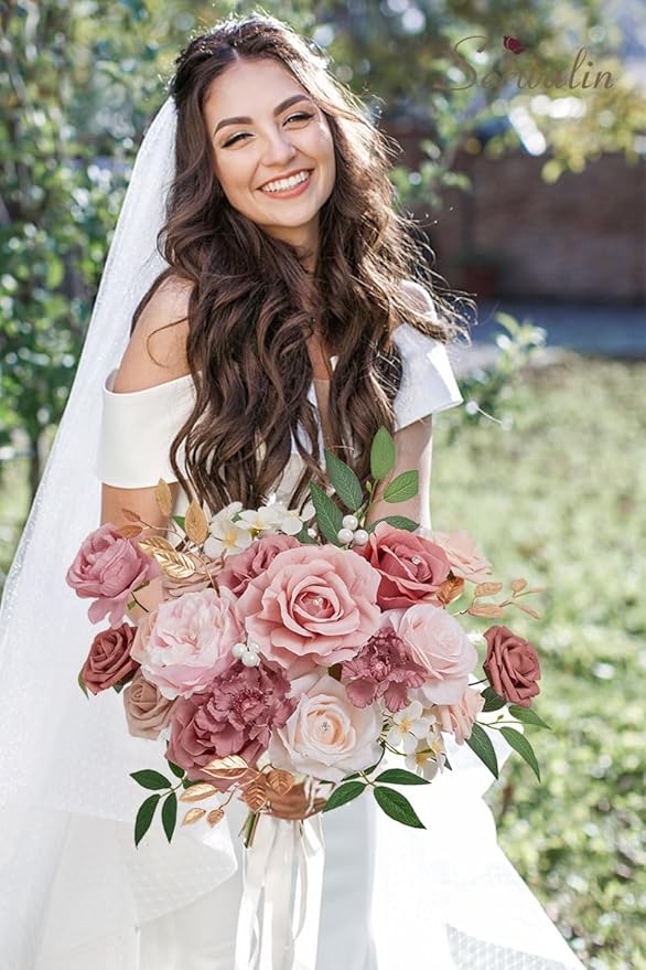 Serwalin Artificial Flowers Wedding Dusty Rose Flowers Silk Flowers Fake Cake Flowers for Festivals Wedding Bouquets Centerpieces Cake Decor Baby Shower Home Decor