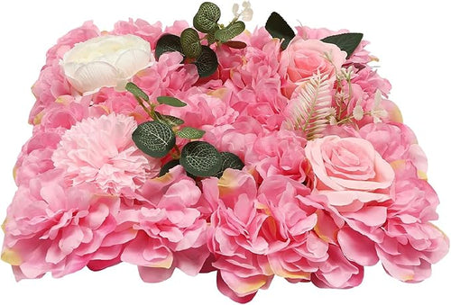 12Pcs Artificial Flower Wall Panel 3D Floral Backdrop Walls15 X 15" Flower Wall Decor Panel Flower Backdrop for Party Home Background Decor-Dark Pink, White